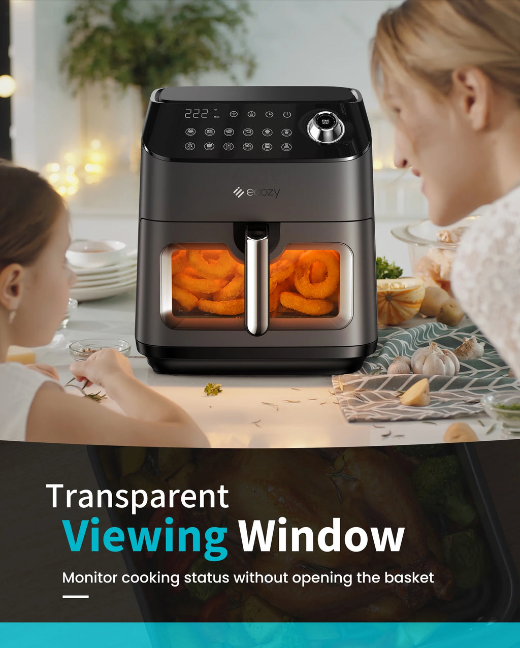 Black 6 Quart Air Fryer with See-Through Window J559