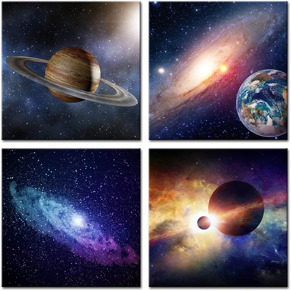 Star Sky Space Canvas Paintings Wall Art 4 Piece Stretched and Framed Giclee Canvas Prints K570951