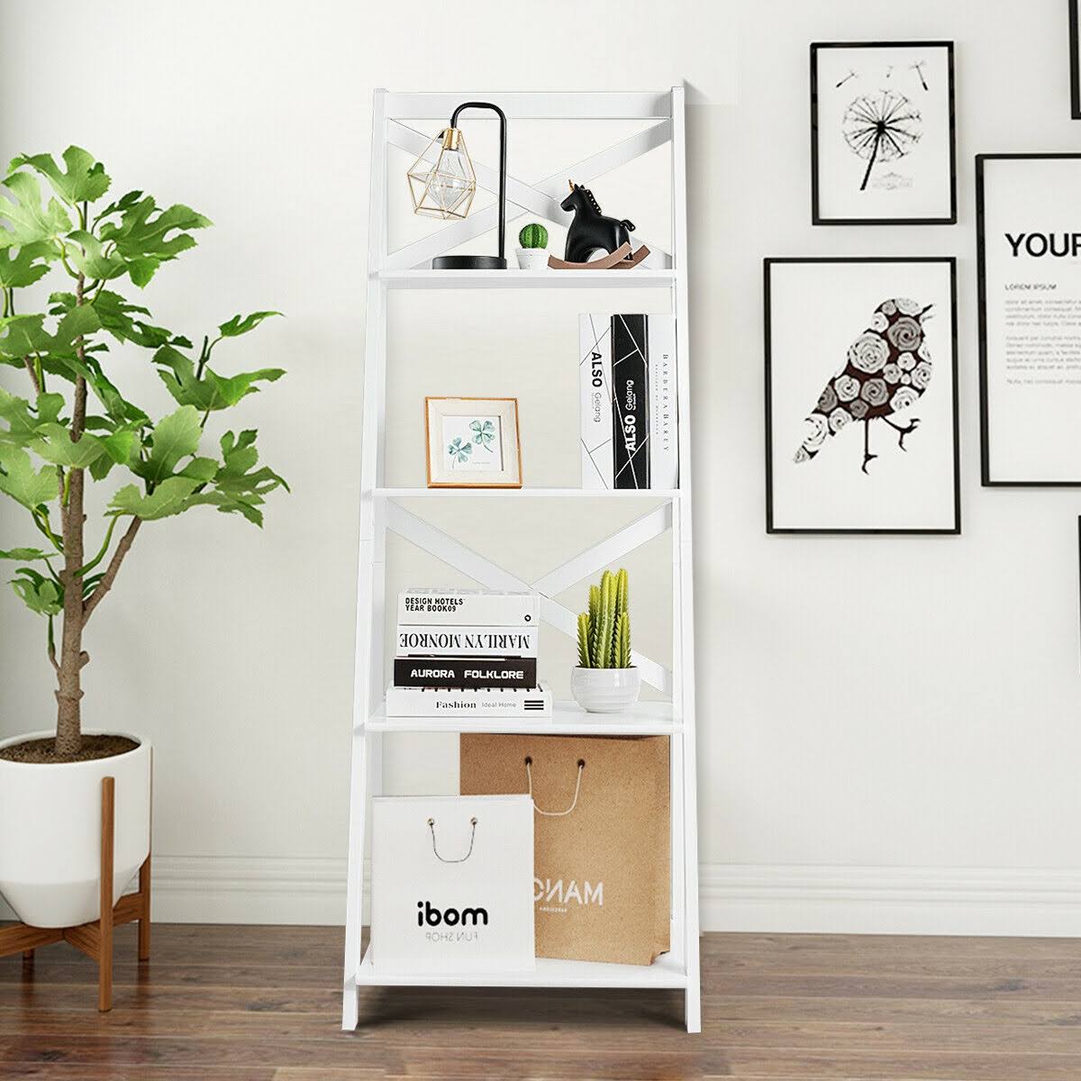White 4-Tier Wood Display Storage Bookshelf Z975466