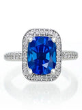 1.5 Carat Princess Cut Sapphire Halo Engagement Ring in 14k White Gold U9604