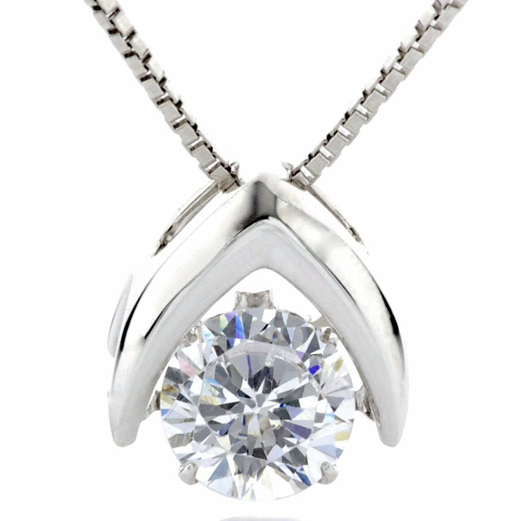 Silver Omega Dancing Stone (CZ) Pendant Rhodium Plated Chain W562892