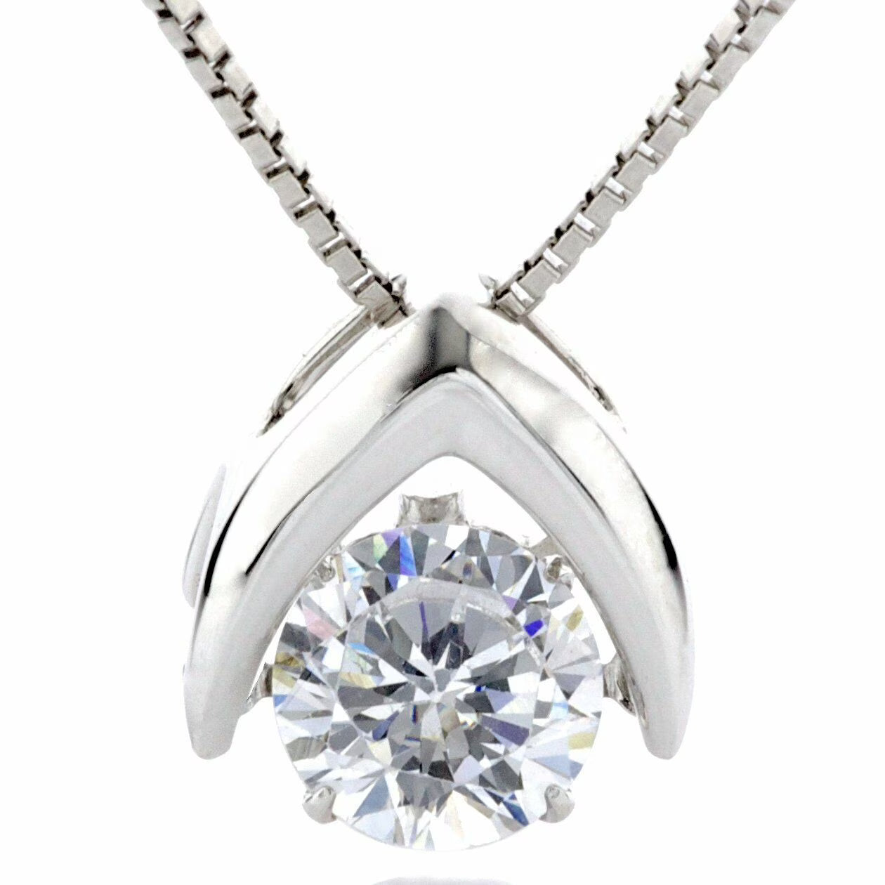 Silver Omega Dancing Stone (CZ) Pendant Rhodium Plated Chain W562892