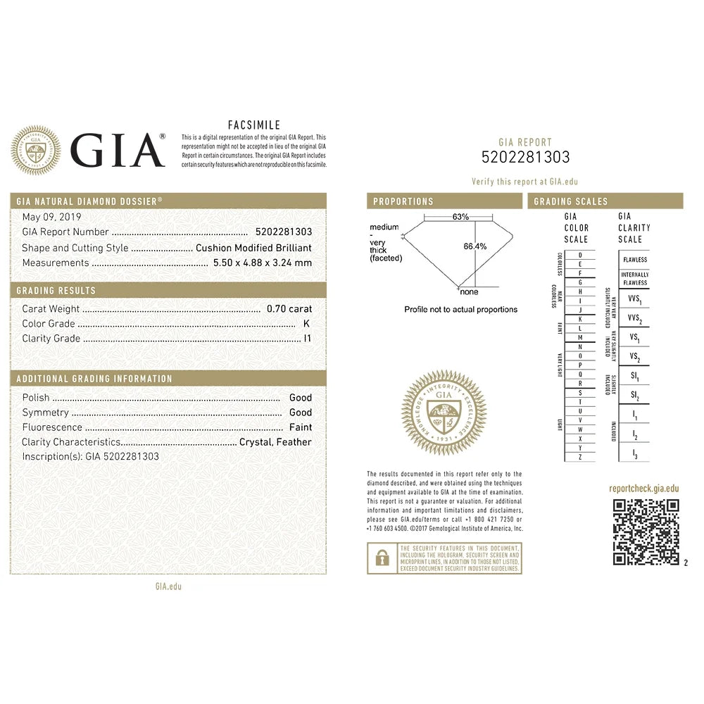 0.75 Carat Cushion Solitaire 4-Prong 14K Gold Engagement Ring U79999