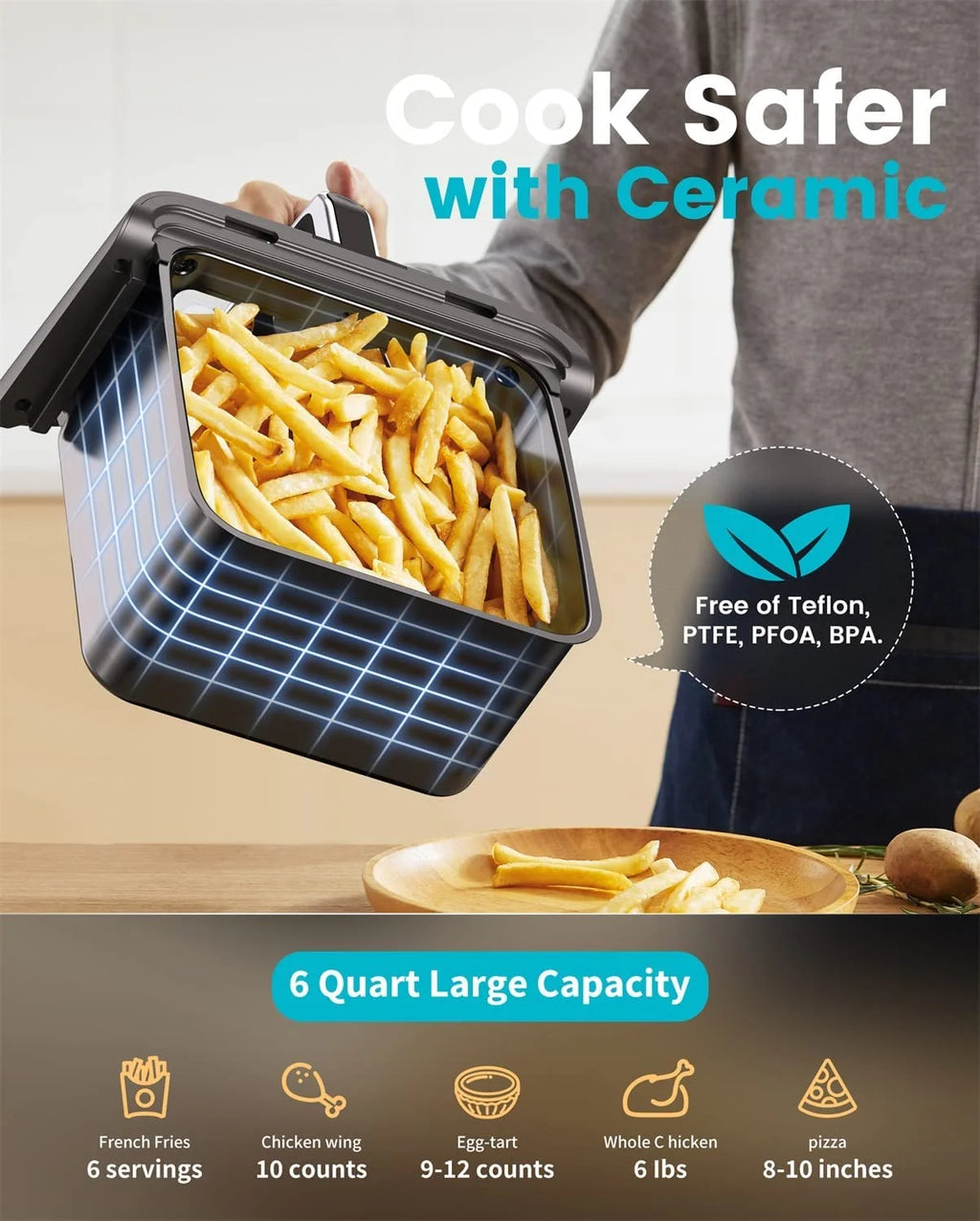 Black 6 Quart Air Fryer with See-Through Window J559