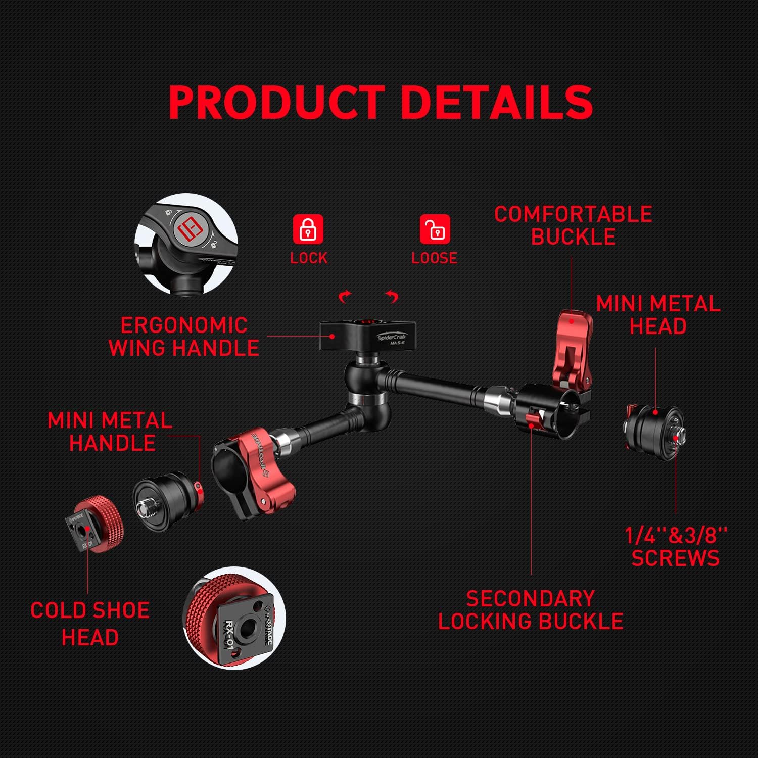 7 Inches Adjustable Magic Arm with 1/4 and 3/8 Thread Screw E74869