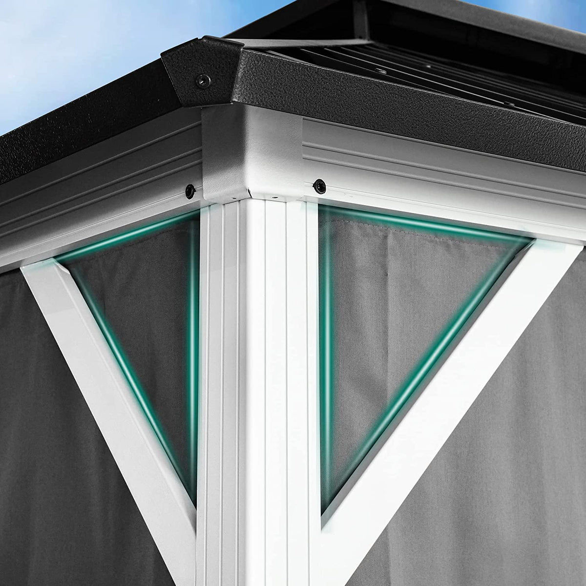 10x12ft Hardtop White Gazebo Double Roof Canopy Galvanized Iron Aluminum Frame with Netting and Shaded Curtains X220509