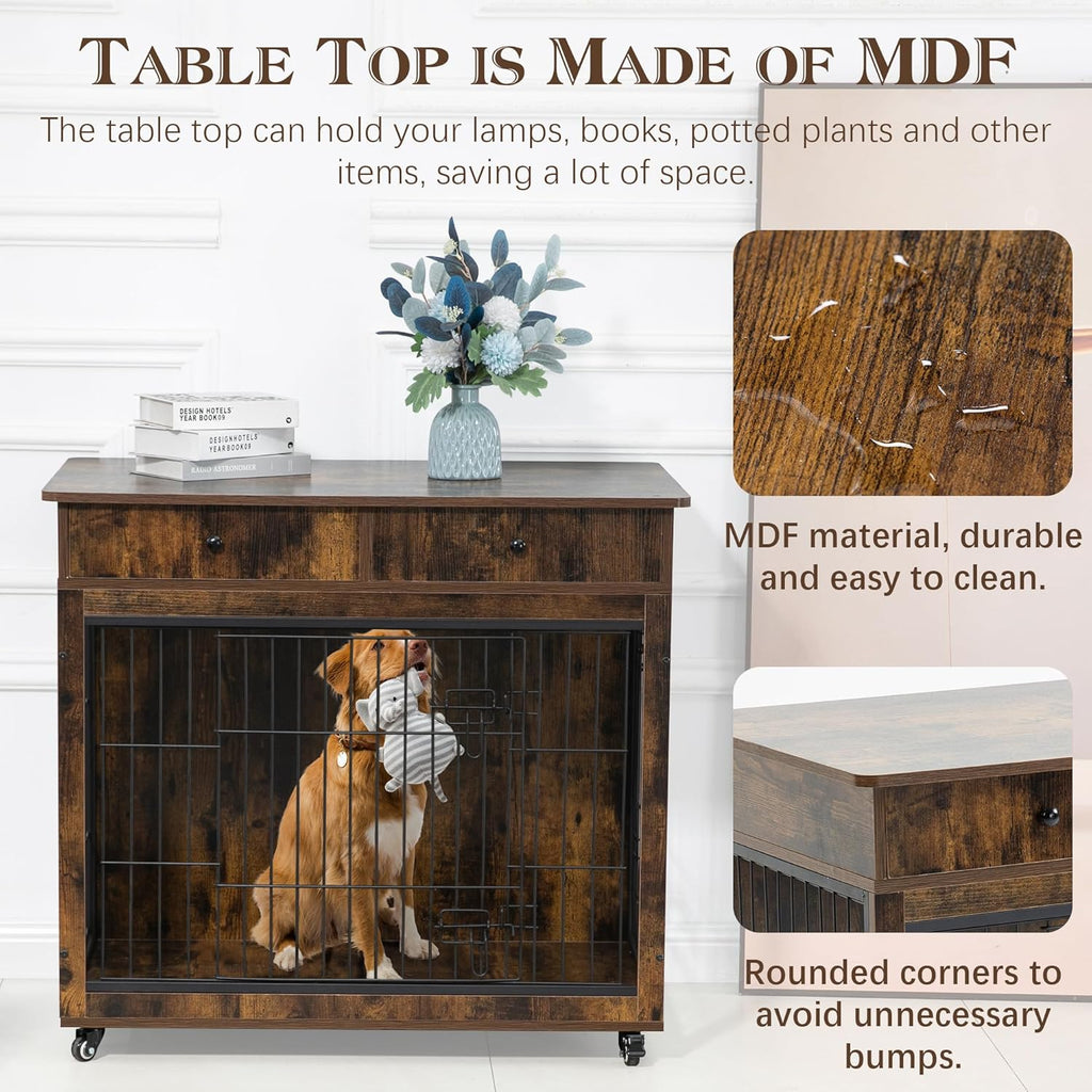 Brown Wooden Cabinet Crate with Storage Drawer and 2 Doors X159