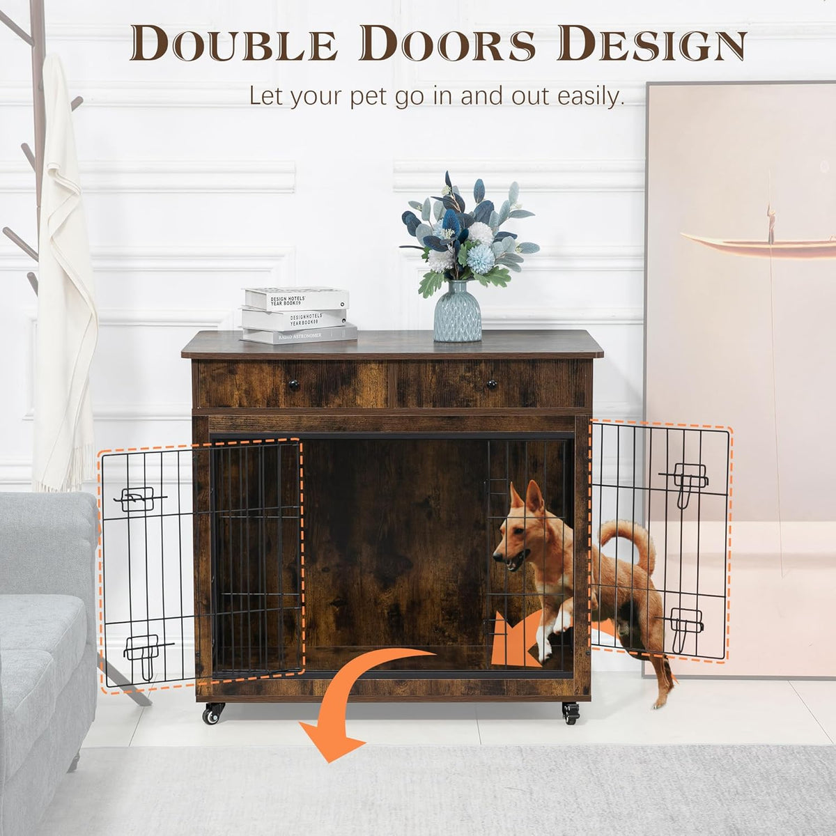 Brown Wooden Cabinet Crate with Storage Drawer and 2 Doors X159