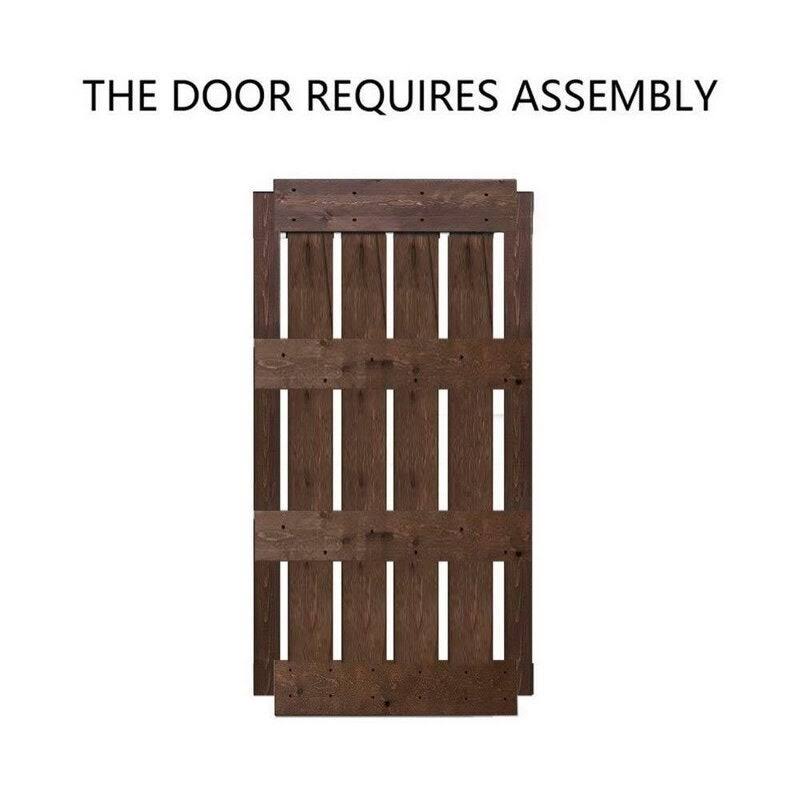 Brown Stained Solid Pine Wood Interior Sliding Barn Door with Hardware Kit B507
