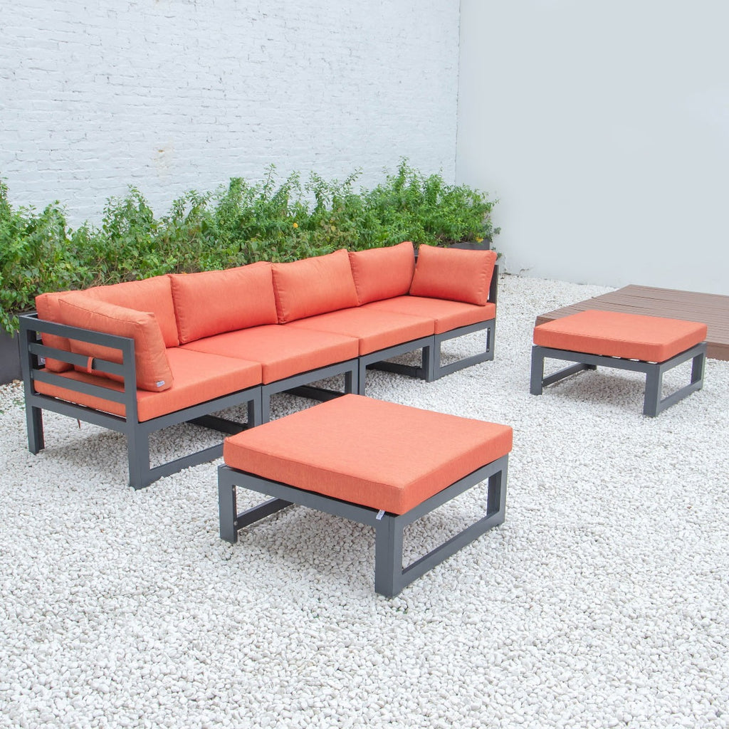 Black Aluminum 6-Piece Patio Sectional Sofa Set with Ottomans & Cushions Y58117