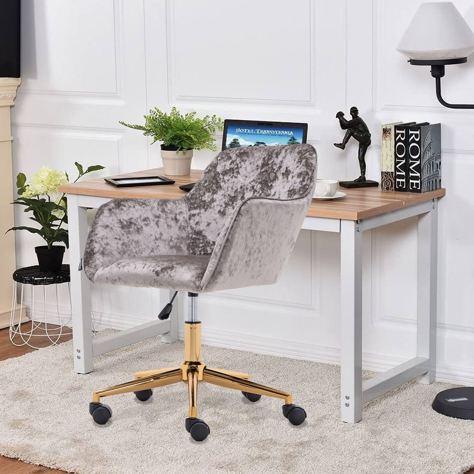 Navy Velvet Adjustable Height 360 Revolving Office Chair X7596
