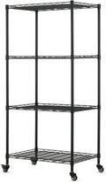 Black 4-Shelf Wire Rack Shelving on Wheel Casters, Pack of 2 J4503