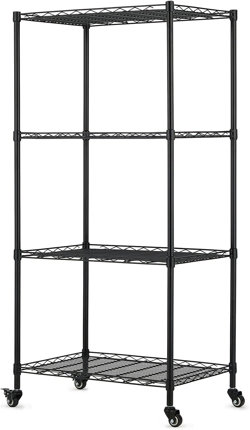 Black 4-Shelf Wire Rack Shelving on Wheel Casters, Pack of 2 J4503