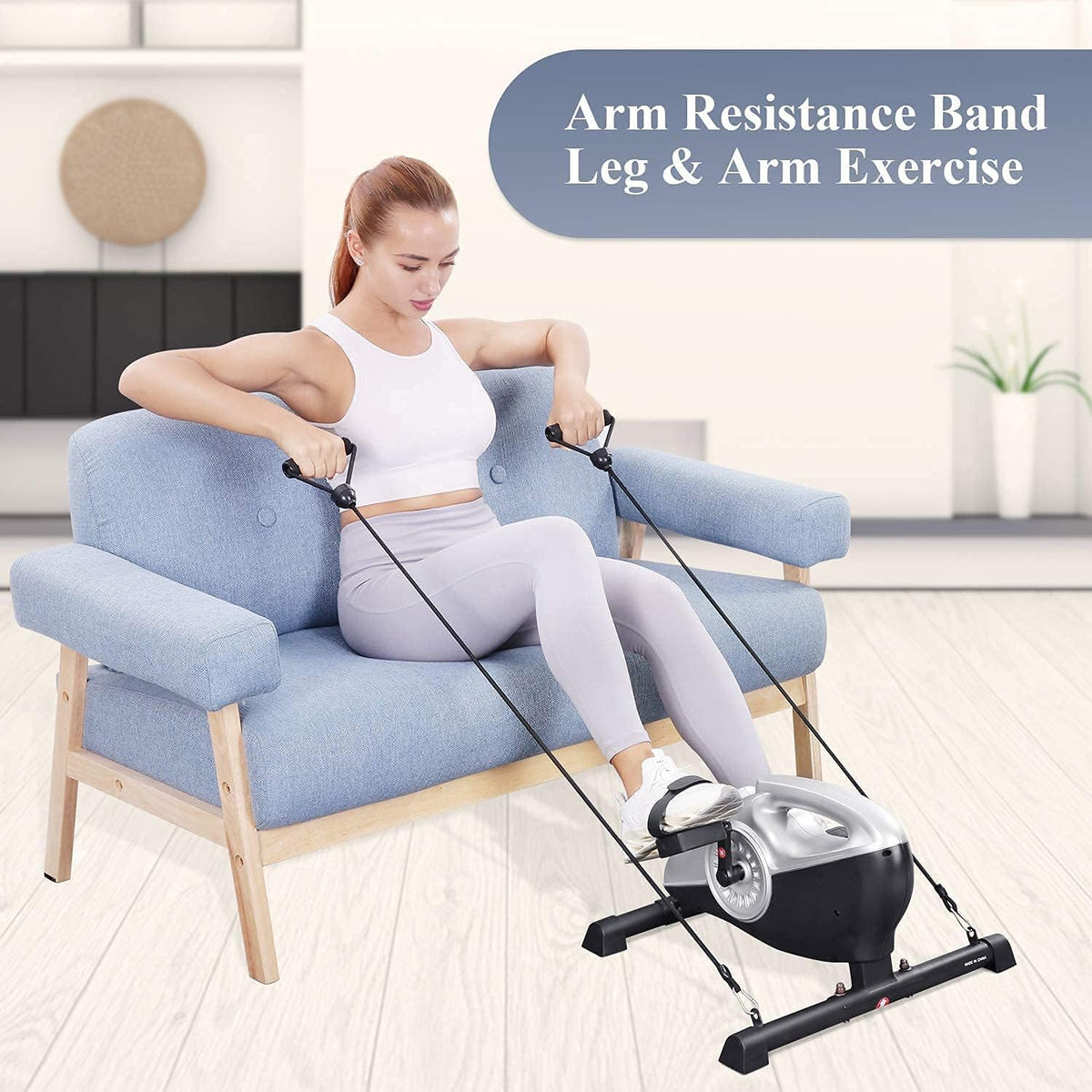 Magnetic Exercise Bike Pedal Exerciser with LCD Monitor and Resistance Bands P412