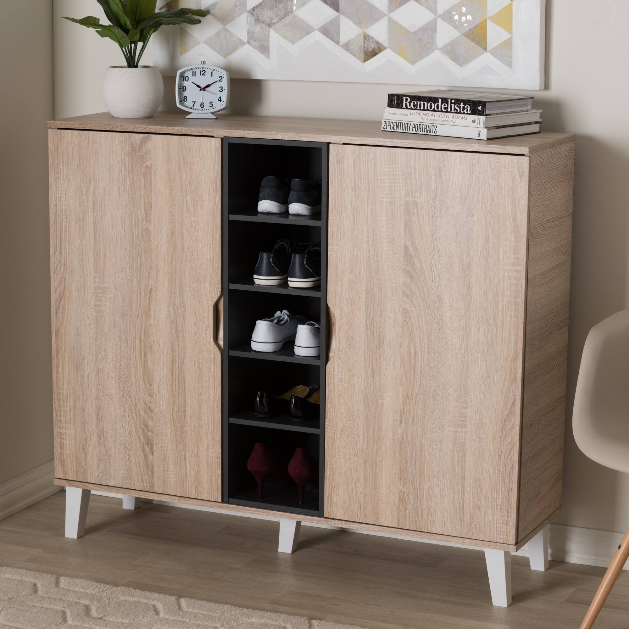 Oak and Grey Wood Storage Cabinet P98044