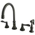 Oil Rubbed Bronze Double Handle Deck Mount Kitchen Faucet with Brass Sprayer X7015