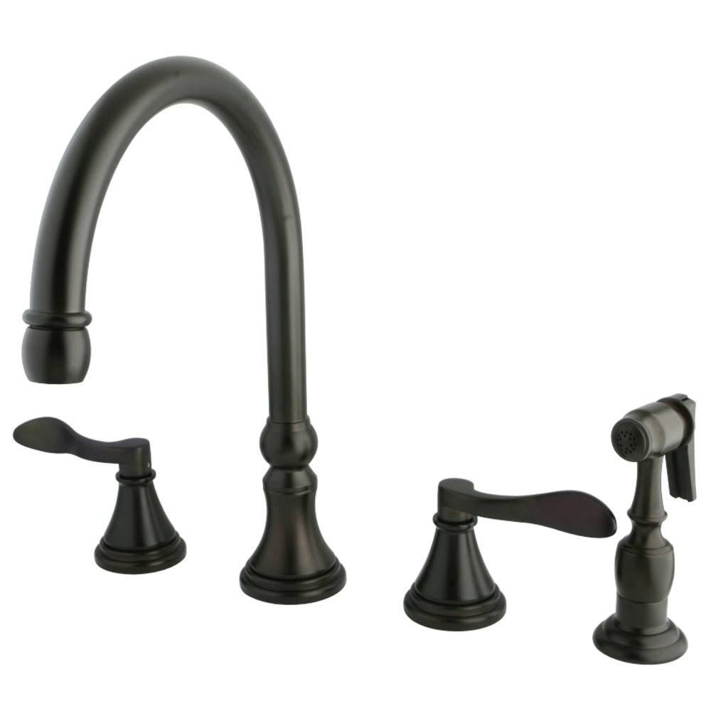 Oil Rubbed Bronze Double Handle Deck Mount Kitchen Faucet with Brass Sprayer X7015