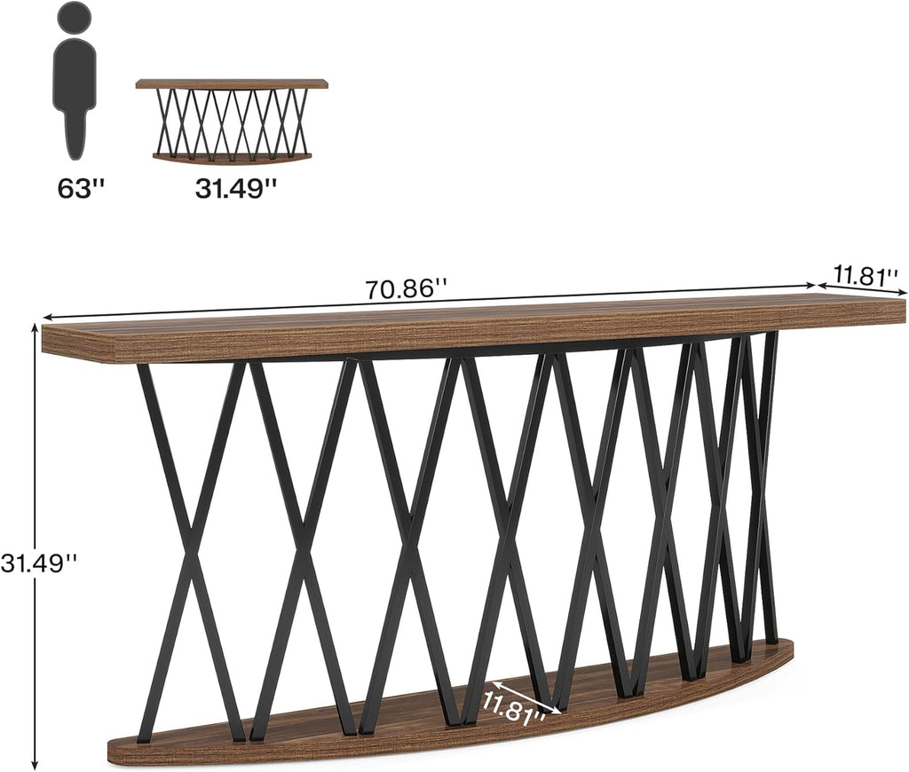 70.8-Inch Wooden Console Table with X-Shaped Metal Frame J4030