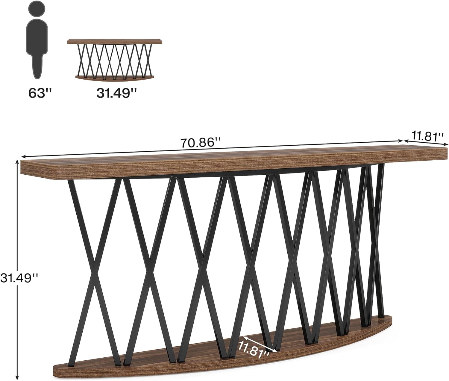 70.8-Inch Wooden Console Table with X-Shaped Metal Frame J4030