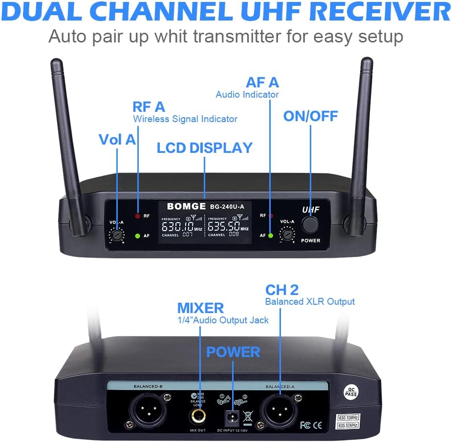 UHF Dual Handheld Wireless Microphones, Pack of 2 J6252