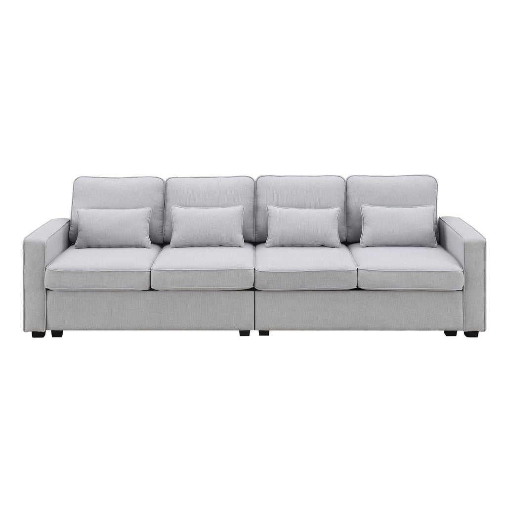 Light Grey 4-Seater Linen Fabric Sofa with 4 Pillows Z17171