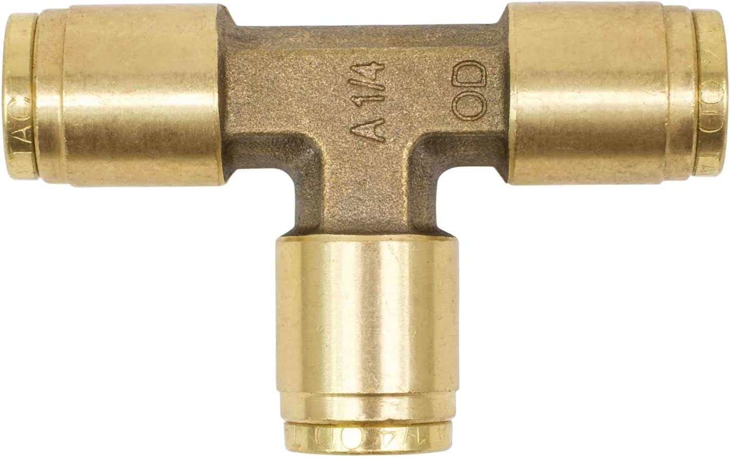 Brass Push to Connect Union Tee Air Brake Tube Fitting, 1/4" Tube OD (5 Pack) T26365