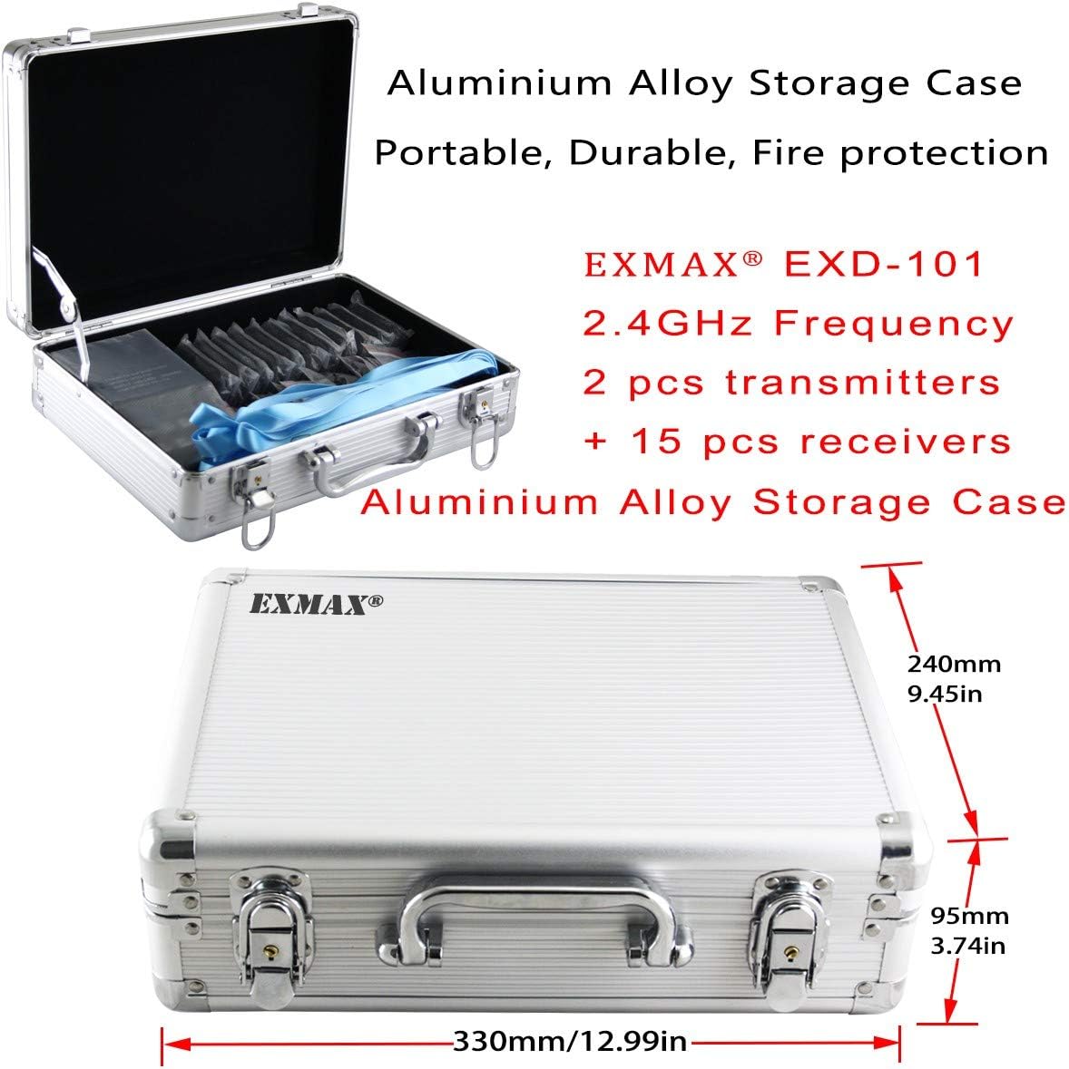 2.4GHz Wireless Audio Tour Guide System - 2 Transmitters 15 Receivers & Silver Storage Case A749262