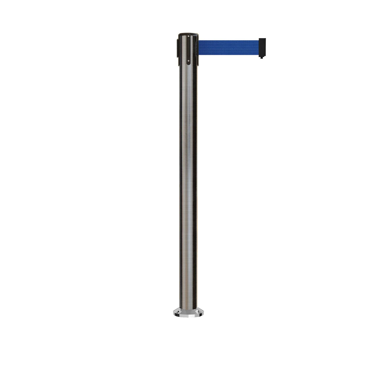 Satin Stainless Steel Retractable Belt Stanchion with Fixed Base, 11Ft. Belt R8830