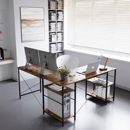 95.2 inch L Shaped Desk with Shelves R98408