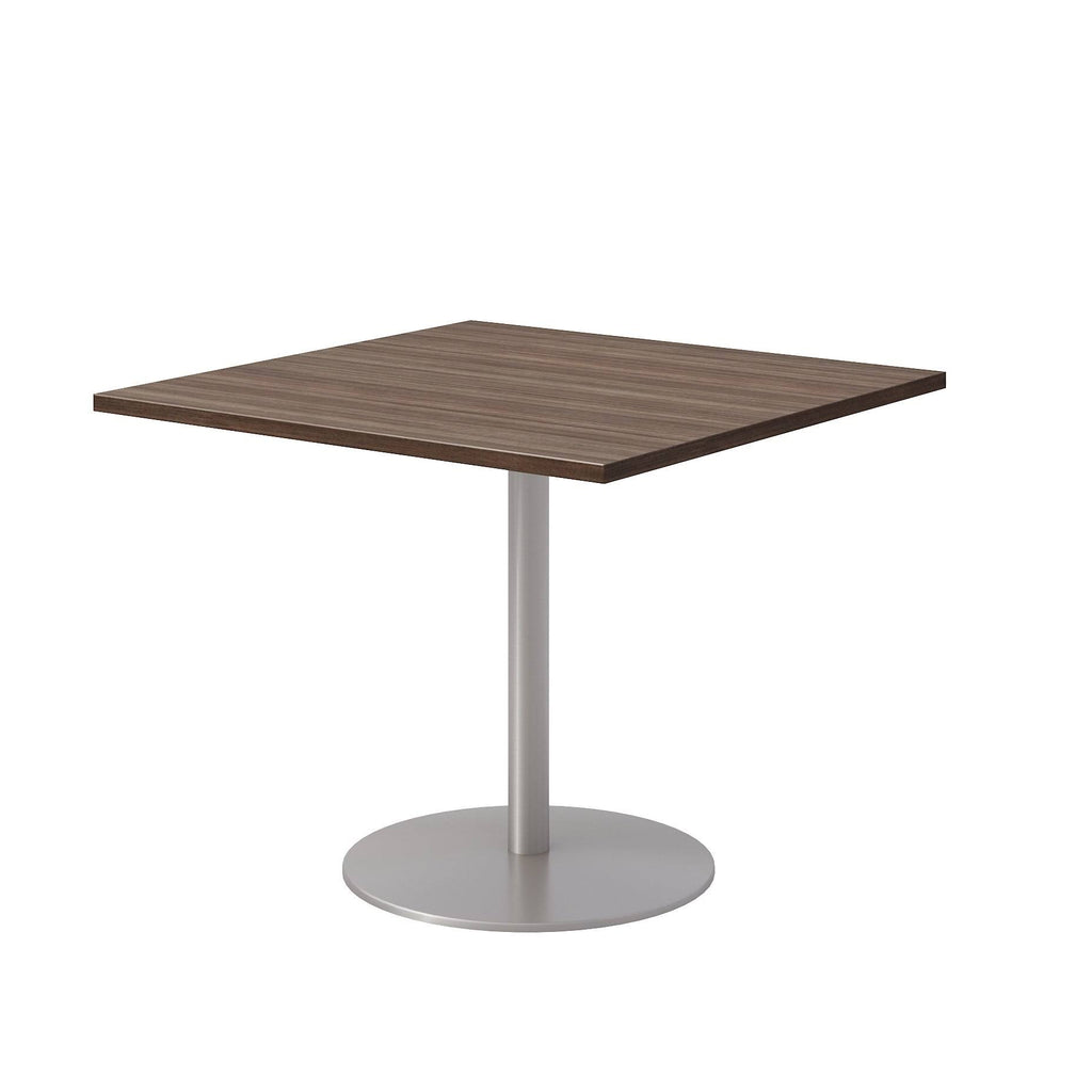 Square Pedestal Table with Teak Top and Silver Base D37412