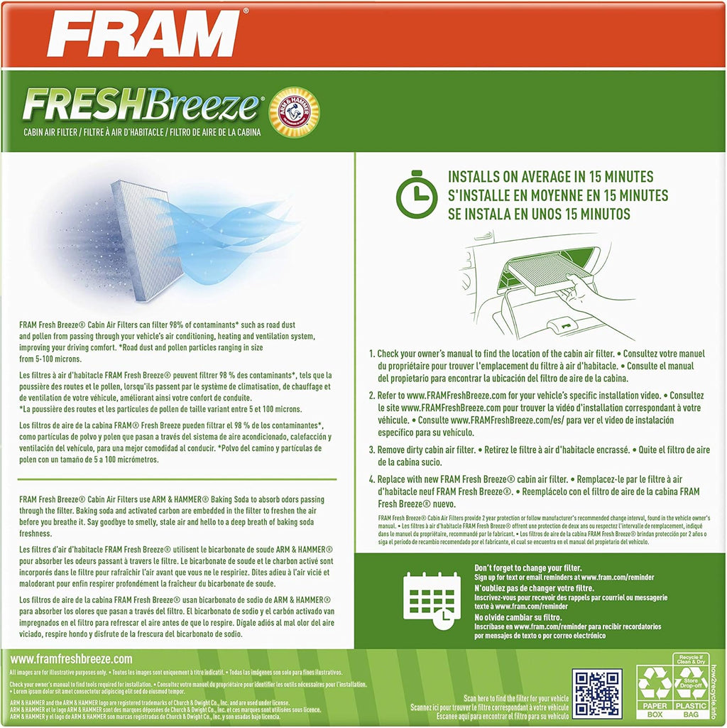 Fresh Breeze Cabin Air Filter with Arm & Hammer Baking Soda, Pack of 2 U79143