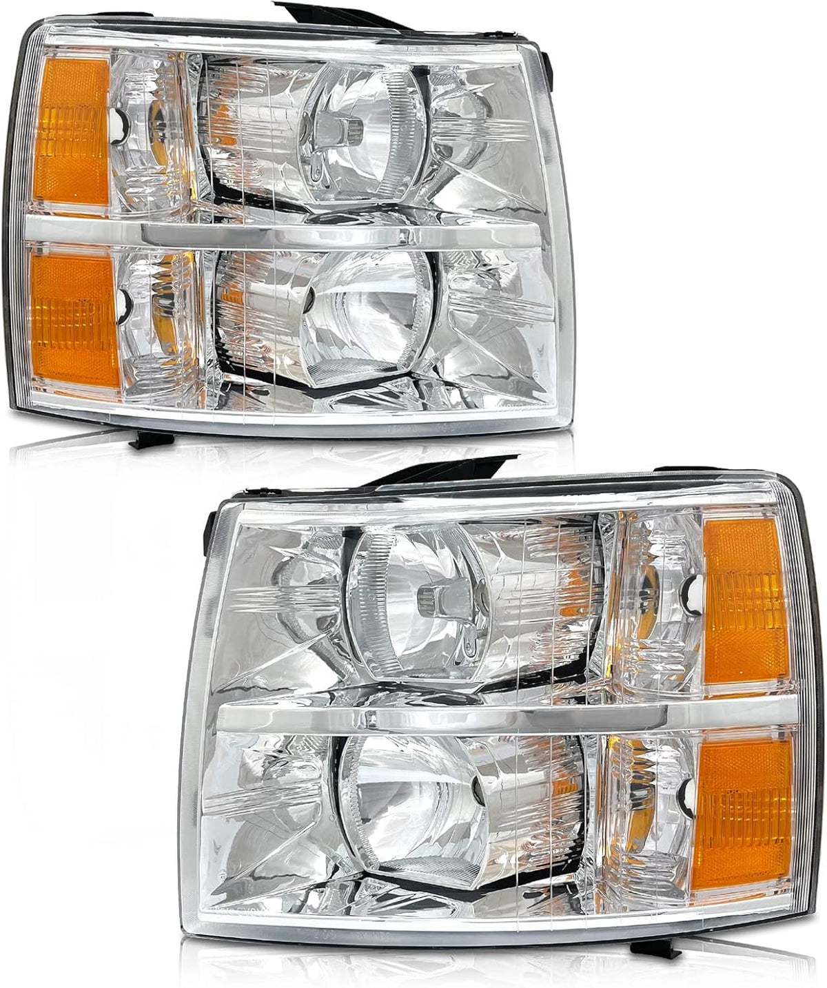 Chrome Housing Amber Reflector Headlight Assembly Q914