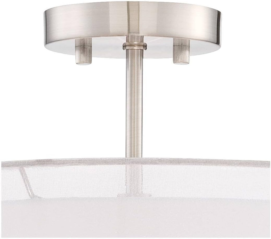 Semi Flush Mount Ceiling Light Brushed Nickel 18 Wide 5-Light White Linen Double Drum Shade R401104