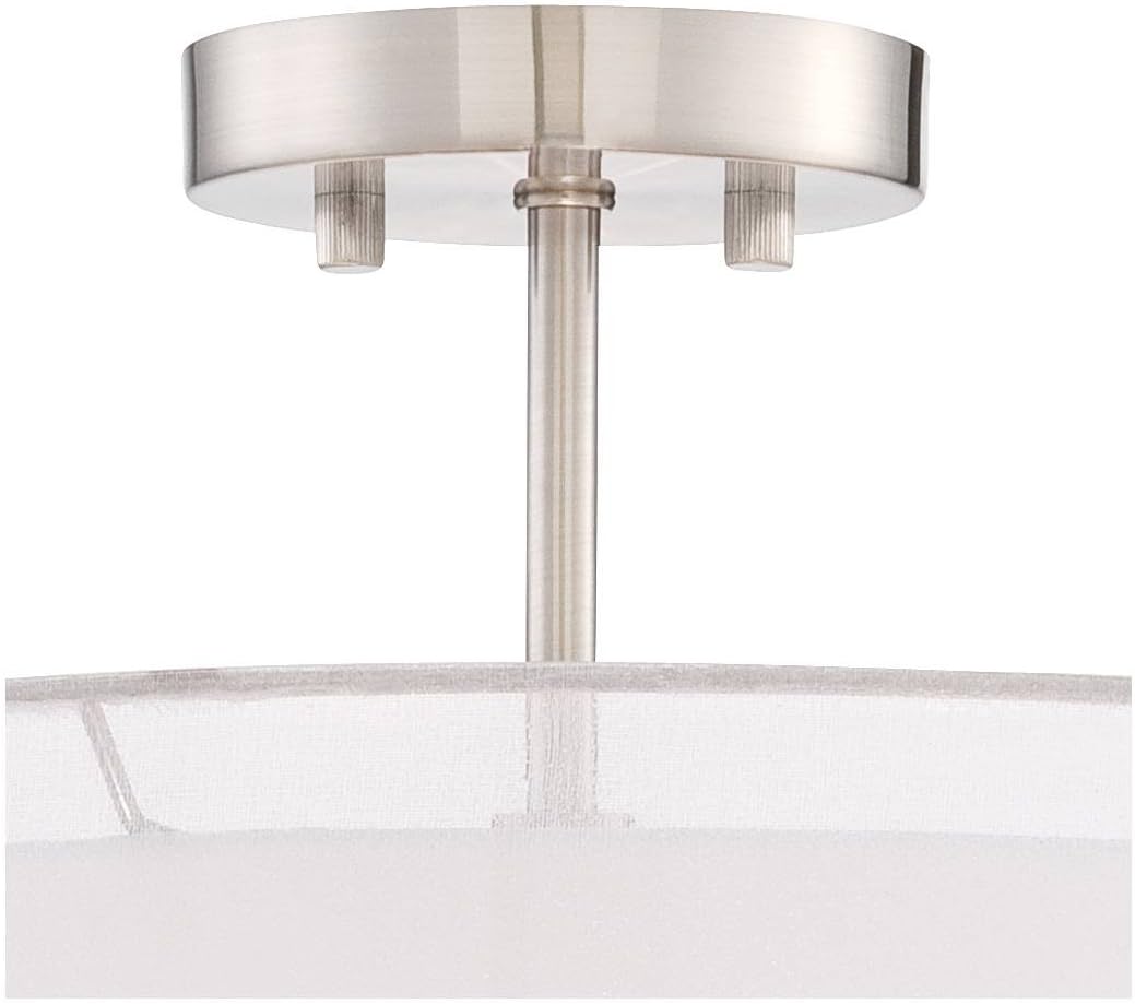 Semi Flush Mount Ceiling Light Brushed Nickel 18 Wide 5-Light White Linen Double Drum Shade R401104