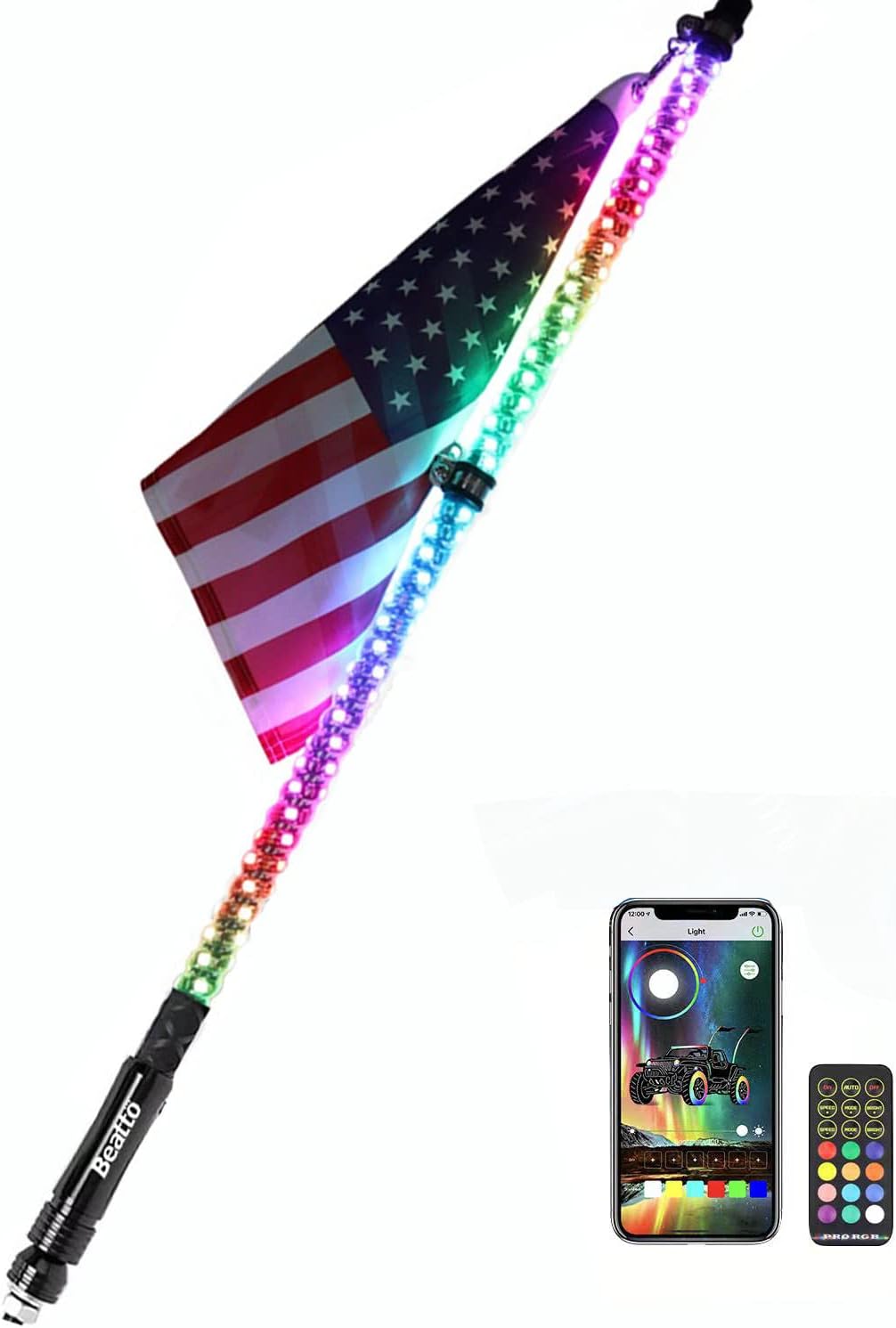 2PCS 5FT LED Whips Light with Remote and app H5206