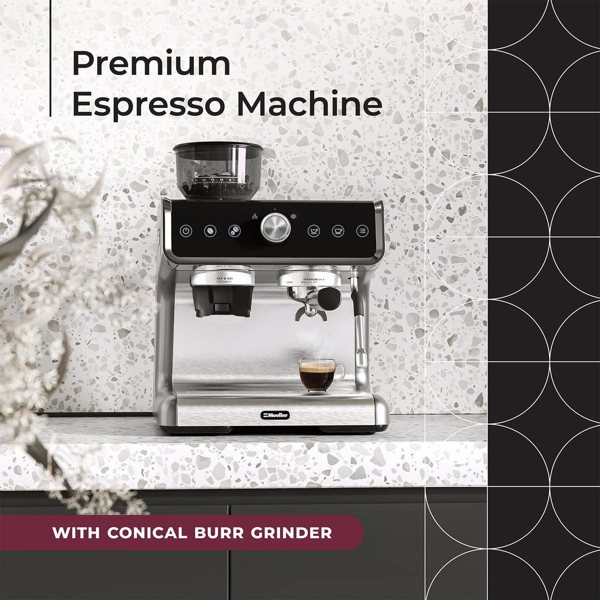 Stainless Steel Espresso Machine with Milk Frother and Grinder J523