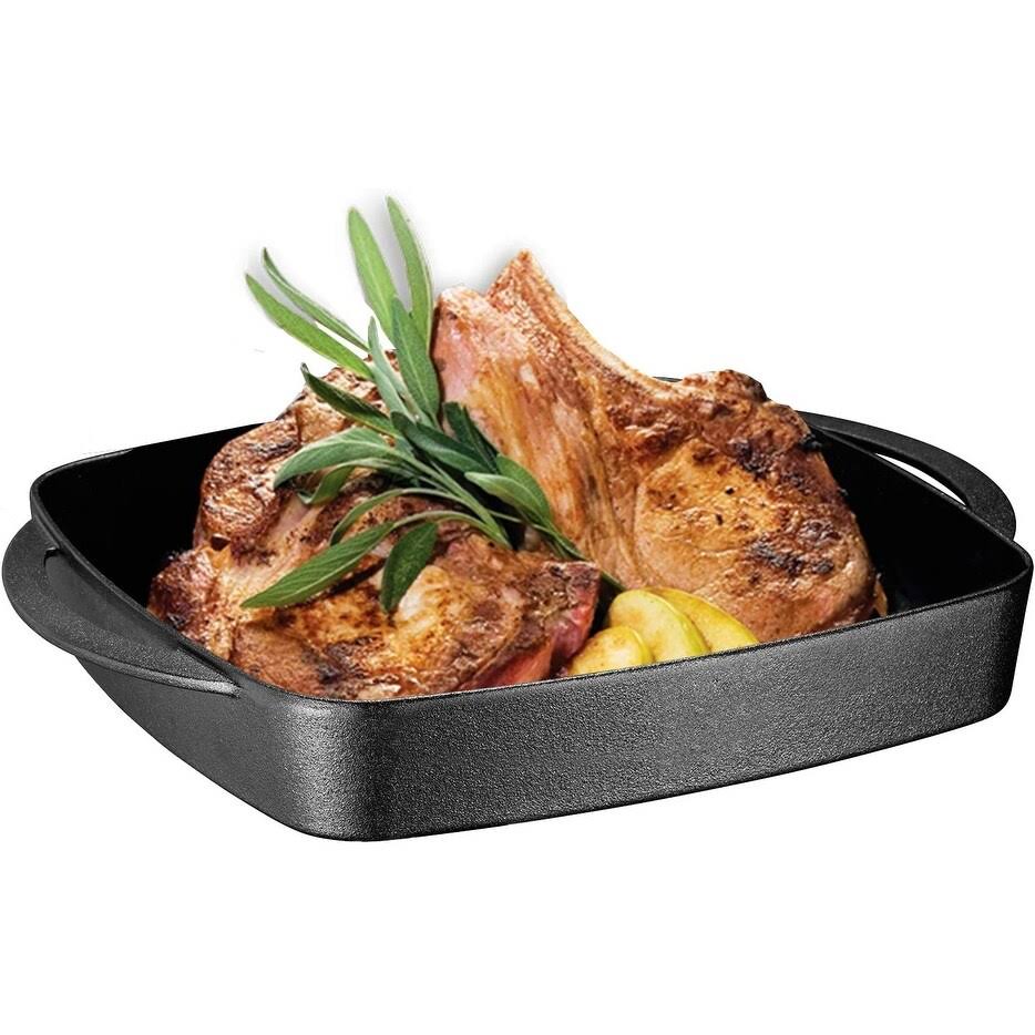 Fire Red Enameled Cast Iron Square Casserole Baking Pan with Griddle Lid H66149