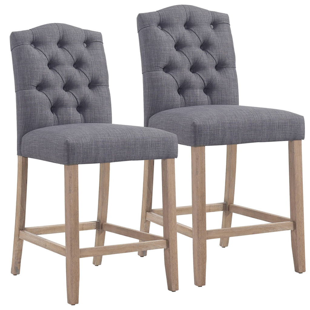 Set of 2 Gray and Brown Button Tufted Counter Chairs Z69320