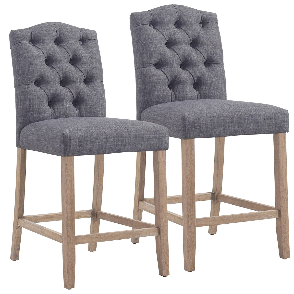 Set of 2 Gray and Brown Button Tufted Counter Chairs Z69320