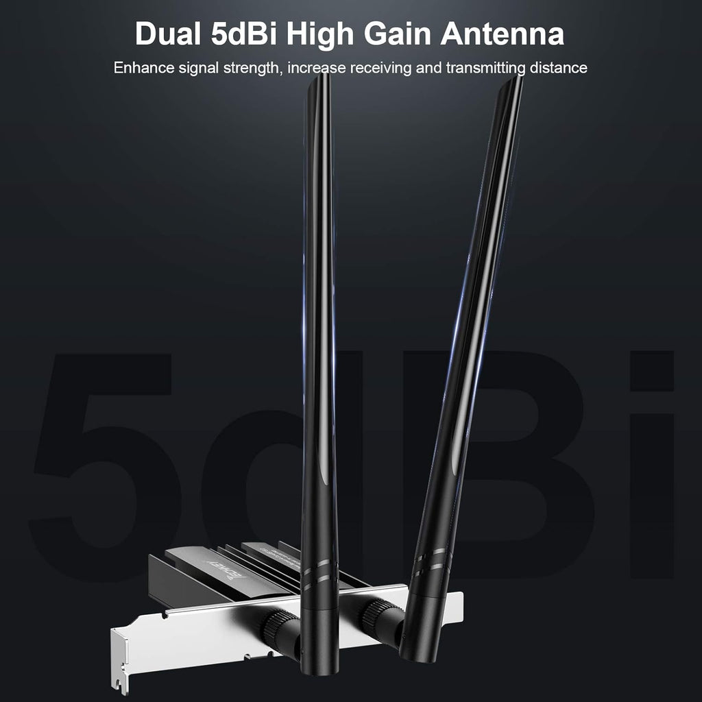 WiFi 6 Card PCIe 3000Mbps Wireless Adapter with Bluetooth 5.0 Dongle Dual Band 5dBi Antenna T8584