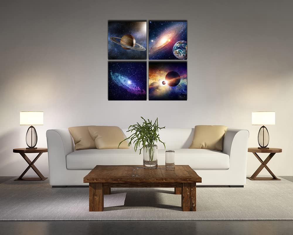 Star Sky Space Canvas Paintings Wall Art 4 Piece Stretched and Framed Giclee Canvas Prints K570951