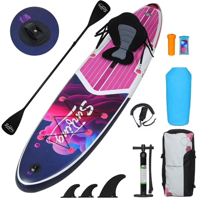 Pink Inflatable Stand up Paddleboard with Kayak Seat Repair Kit Pump Z2344