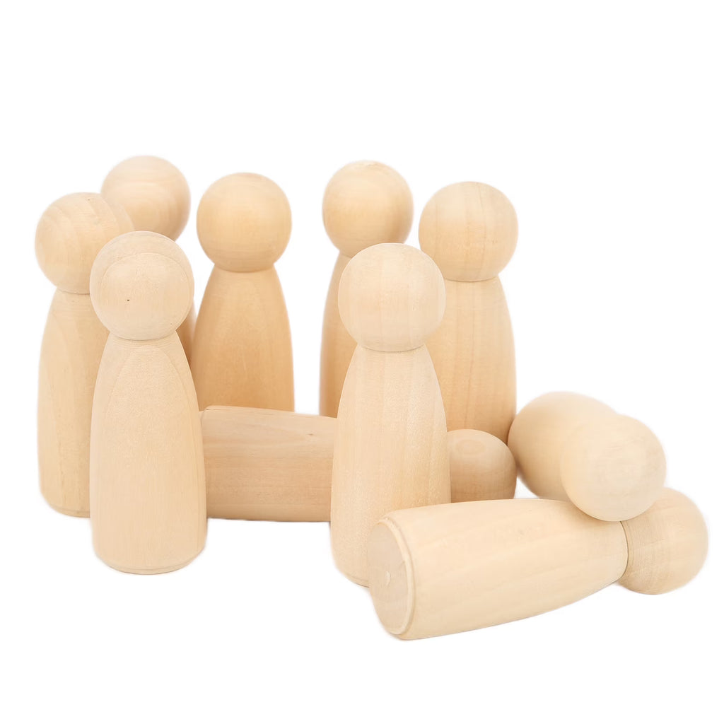 10Pcs Unfinished Wooden Peg Dolls for Kids DIY Craft 75mm / 3.0in H573532