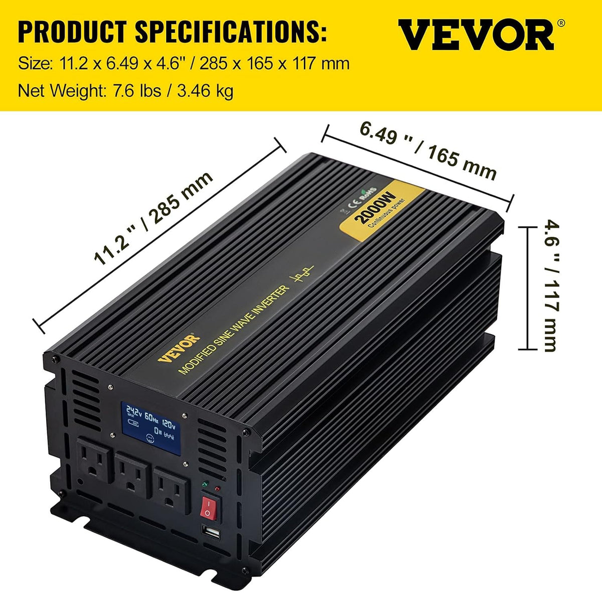 2000W Modified Sine Wave Power Inverter with LCD Display W871335