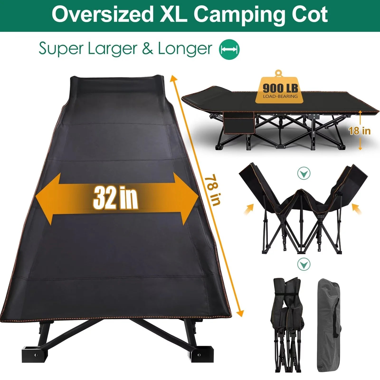 Oversized Portable Folding Camping Cot with Mattress and Carry Bag E84930