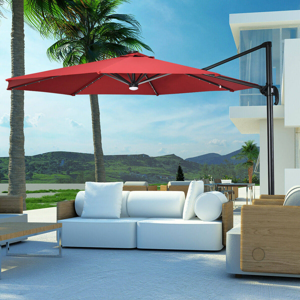 Wine Patio Offset Cantilever Umbrella with Solar Lights X19314
