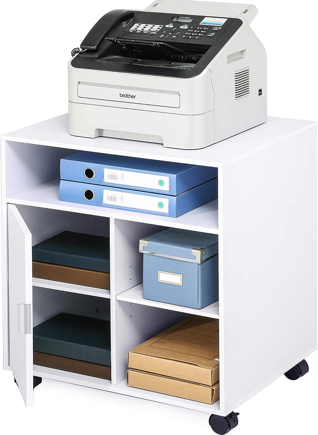 Stone Black Wood Mobile Printer Stand on Wheels with Door E1810