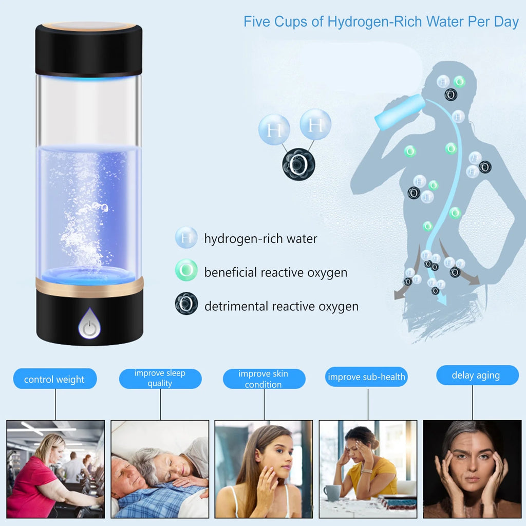 Portable Hydrogen-Rich Generator Bottle Glass Cup F1689