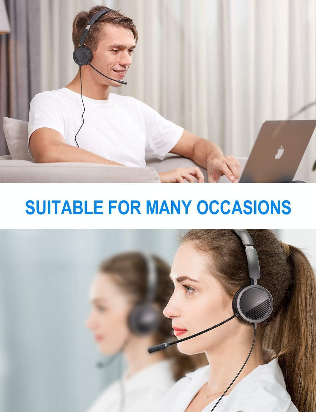 USB Headset with Noise Cancelling Micphone and USB-C Adapter J739