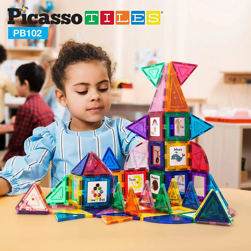 102 Piece Magnetic Tiles Construction Playset W8216
